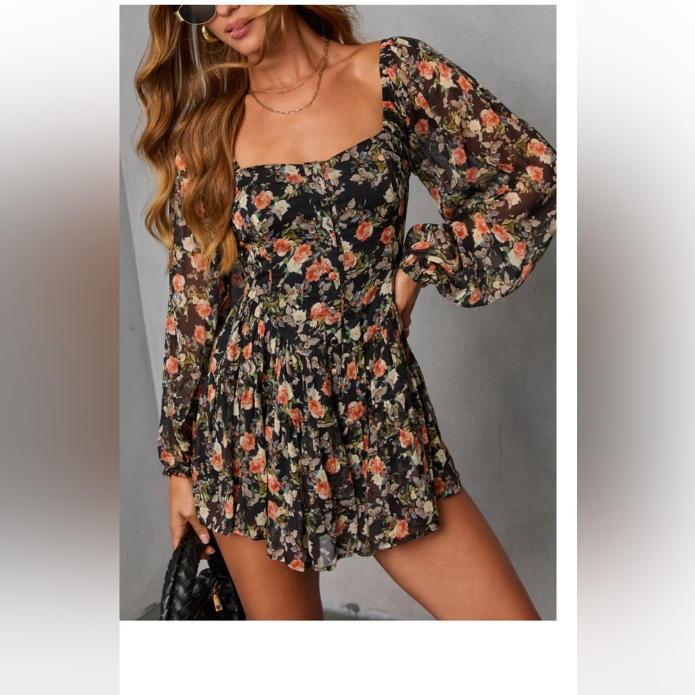 Vici Black Floral Long Sleeve Dress